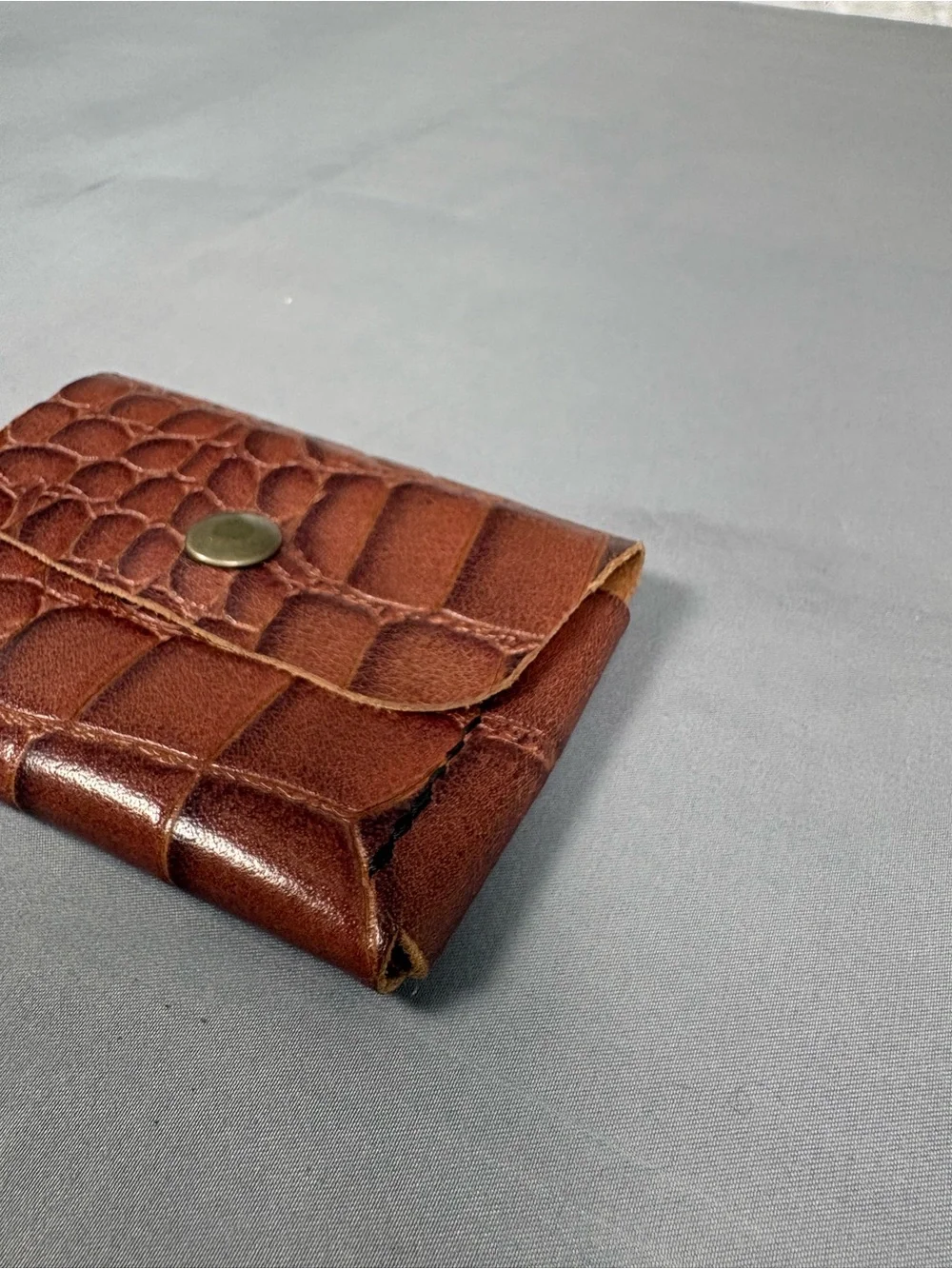 Vintage Brown Croc Embossed Leather Coin Purse Card Holder